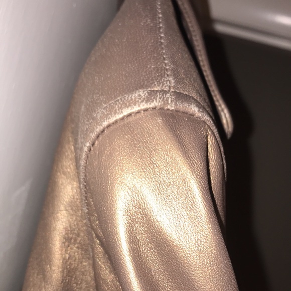 NINA RICCI leather coat with rabbit fur lining bronze metallic vintage RARE L/XL - Picture 14 of 17